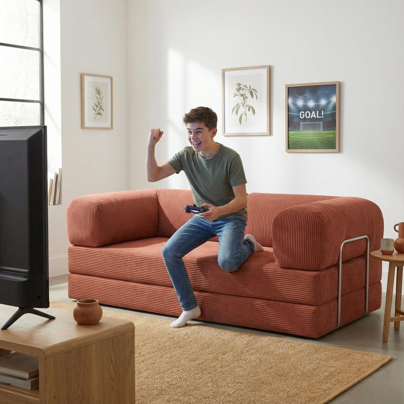 Cozy Modular Floor Sofa Bed for Home Theater Setup, Movie Nights, and Lounging with Washable Covers and Extra Slipcover Option