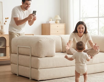 Convertible Corduroy Floor Sofa Bed, Modular Folding Couch for Kids Playroom, The Ultimate Cozy Reading & Play Corner, Sectional Guest Bed