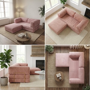 Modular Floor Sofa with Ottoman, 4 in 1 Convertible Sofa Bed, Corduroy Lounge Couch, Small Space Apartment Sofa, Washable Covers
