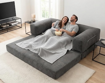 Minimalist Convertible Corduroy Floor Sofa Bed for Small Spaces, Modular 4-in-1 Sleeper with Ottoman and Washable Removable Covers