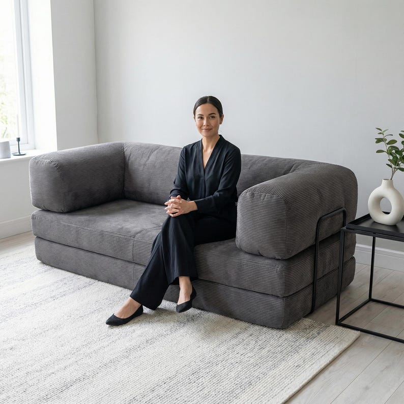 Cozy Modular Floor Sofa Bed for Home Theater Setup, Movie Nights, and Lounging with Washable Covers and Extra Slipcover Option