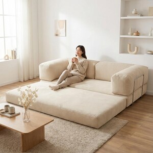 Cozy Modular Floor Sofa Bed for Home Theater Setup, Movie Nights, and Lounging with Washable Covers and Extra Slipcover Option