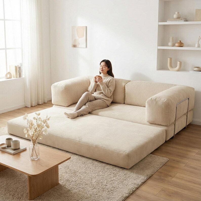Cozy Modular Floor Sofa Bed for Home Theater Setup, Movie Nights, and Lounging with Washable Covers and Extra Slipcover Option