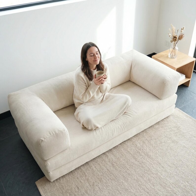 Cozy Modular Floor Sofa Bed for Home Theater Setup, Movie Nights, and Lounging with Washable Covers and Extra Slipcover Option