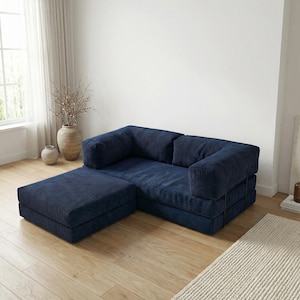 Modular Floor Sofa with Ottoman, 4 in 1 Convertible Sofa Bed, Corduroy Lounge Couch, Small Space Apartment Sofa, Washable Covers