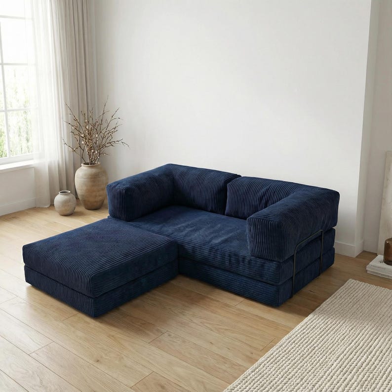 Modular Floor Sofa with Ottoman, 4 in 1 Convertible Sofa Bed, Corduroy Lounge Couch, Small Space Apartment Sofa, Washable Covers