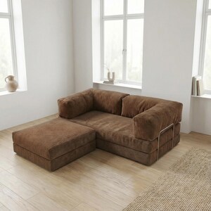 Modular Floor Sofa with Ottoman, 4 in 1 Convertible Sofa Bed, Corduroy Lounge Couch, Small Space Apartment Sofa, Washable Covers