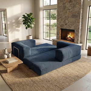 Modular Floor Sofa with Ottoman, 4 in 1 Convertible Sofa Bed, Corduroy Lounge Couch, Small Space Apartment Sofa, Washable Covers