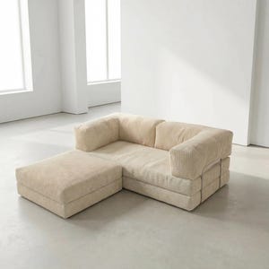 Modular Floor Sofa with Ottoman, 4 in 1 Convertible Sofa Bed, Corduroy Lounge Couch, Small Space Apartment Sofa, Washable Covers