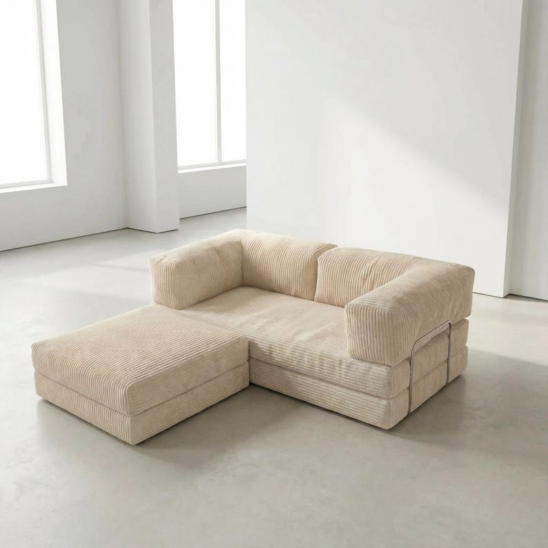 Modular Floor Sofa with Ottoman, 4 in 1 Convertible Sofa Bed, Corduroy Lounge Couch, Small Space Apartment Sofa, Washable Covers