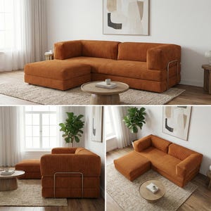 Modular Floor Sofa with Ottoman, 4 in 1 Convertible Sofa Bed, Corduroy Lounge Couch, Small Space Apartment Sofa, Washable Covers