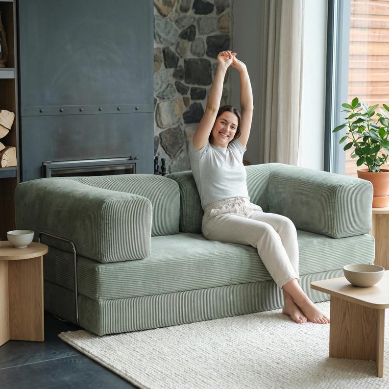 Cozy Modular Floor Sofa Bed for Home Theater Setup, Movie Nights, and Lounging with Washable Covers and Extra Slipcover Option