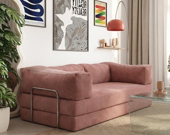 Convertible Sofa Bed, Corduroy 4 in 1 Sleeper, Small Space Sofa, Foldable Floor Design