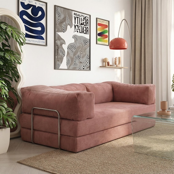 Convertible Corduroy Sofa Bed With Armrest – 4 in 1 Foldable Sleeper Couch For Small Spaces, Pet Friendly, Washable Cover, Multi Colors