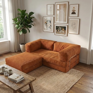 Modular Floor Sofa with Ottoman, 4 in 1 Convertible Sofa Bed, Corduroy Lounge Couch, Small Space Apartment Sofa, Washable Covers