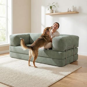 Foldable Bed Couch, Corduroy Futon Bed, Compact Sleeper Sofa