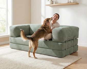 Foldable Bed Couch, Corduroy Futon Bed, Compact Sleeper Sofa