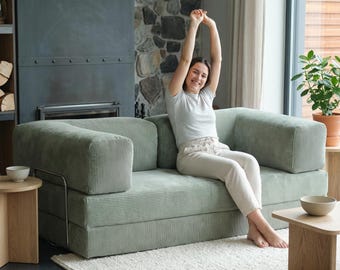 4 in 1 Sleeper Sofa, Convertible Sofa Bed, Foldable Floor Couch, Boneless Corduroy Sofa, Small Space Sectional, Guest Bed Solution