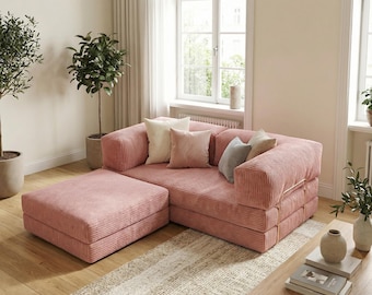 Floor Sofa Bed, Pet Friendly Sofa With Washable Sofa Cover, Corduroy Floor Couch, Convertible Sofa Guest Bed Sofa, Minimalist Apartment Sofa