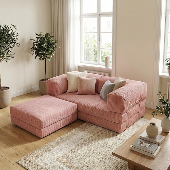 Floor Sofa Bed, Pet Friendly Sofa With Washable Sofa Cover, Corduroy Floor Couch, Convertible Sofa Guest Bed Sofa, Minimalist Apartment Sofa