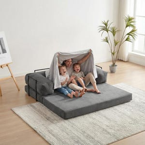 Cozy Modular Floor Sofa Bed for Home Theater Setup, Movie Nights, and Lounging with Washable Covers and Extra Slipcover Option