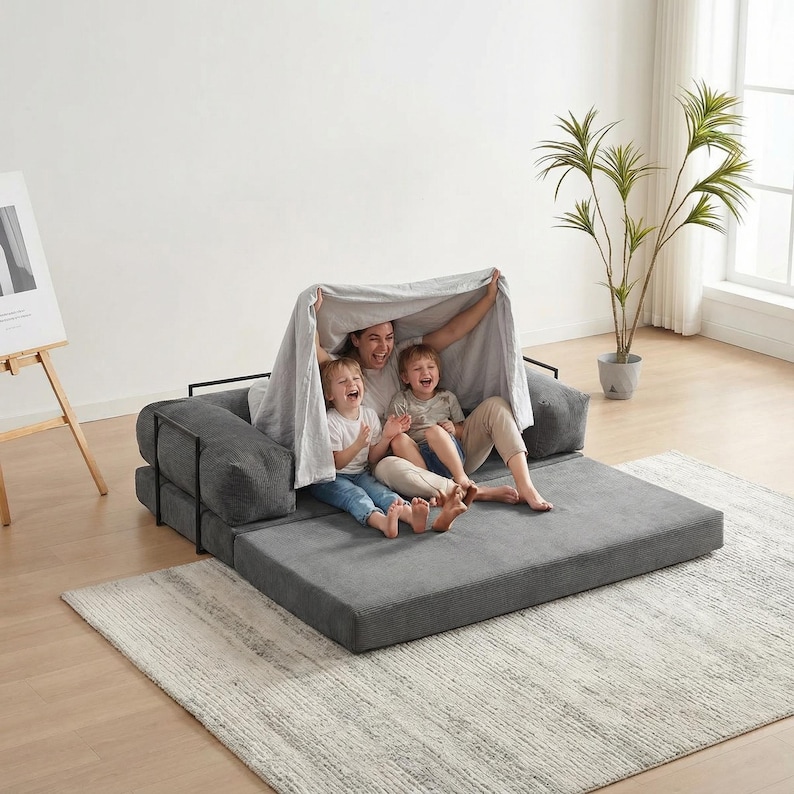 Cozy Modular Floor Sofa Bed for Home Theater Setup, Movie Nights, and Lounging with Washable Covers and Extra Slipcover Option
