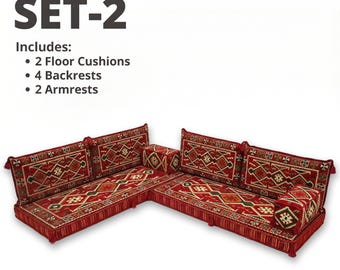 Boho Floor Seating Set with Cushions and Backrests for Small Apartments, Cozy Corners or Minimalist Living Room Décor, Compact Floor Couch