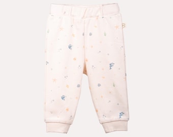 100% Organic Cotton GOTS Certified Ocean Patterned Baby Pants - Ecru