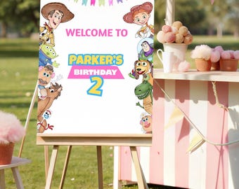 Cartello di benvenuto per la festeggiata "Due Infiniti e Oltre", striscione per la festa di compleanno, modello Canv modificabile