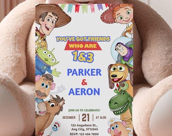 Toy Story Geburtstagseinladung, Einladung zur „Du hast einen Freund, der ein Jahr alt ist“-Party (Canva-Vorlage)