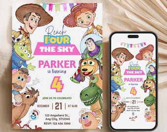 Invito di compleanno "Reach Four The Sky" di Toy Story (modello Canva)