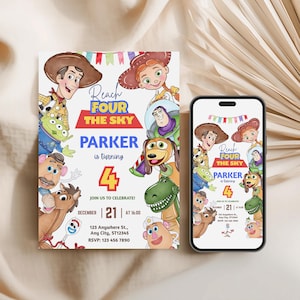 Toy Story "Reach Four the Sky" Birthday Invitation (Canva Template)
