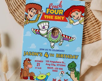 Invitación de cumpleaños de Buzz Lightyear - Toy Story "Alcanza el cielo" (Plantilla de Canva)
