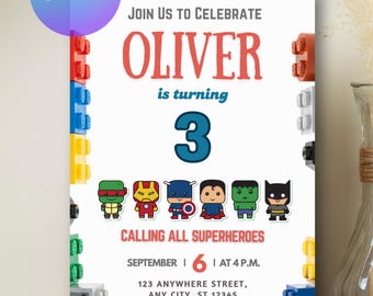 Invitación de cumpleaños de superhéroe para niño (plantilla editable de Canva)
