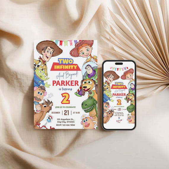 Two Infinity and Beyond Birthday Invitation, Toy Story 2nd Birthday Party Invite, Editable Canva Template