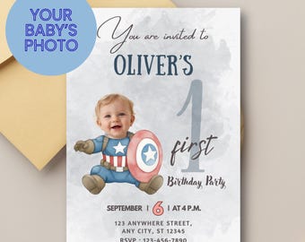 Invitación personalizada de primer cumpleaños en acuarela (descarga digital)