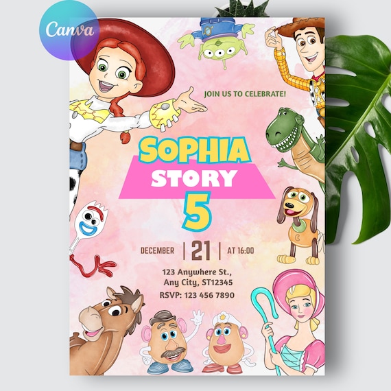 Toy Story Girl Birthday Invitation, Birthday Party Jessie Invite, Editable Canva Template