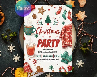 Invitación a la fiesta navideña de Jingle & Mingle, plantilla editable de Canva