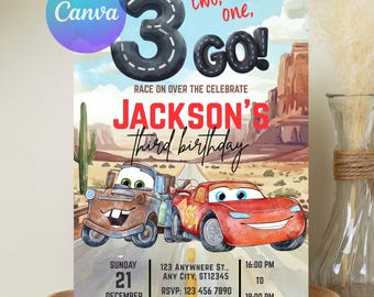 Lightning McQueen 3. Geburtstagseinladung, bearbeitbare Canva-Vorlage (digitaler Download)