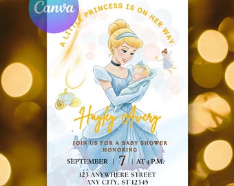 Invito per baby shower principessa, invito per neonato in arrivo, modello modificabile