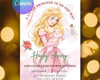 Invito per baby shower "La bella addormentata nel bosco", invito per la piccola principessa in arrivo, modello modificabile