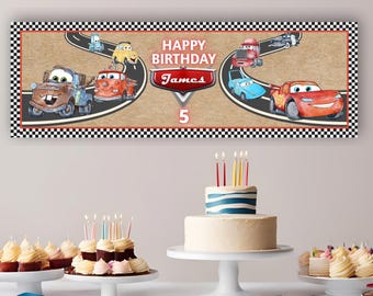 Cars-Geburtstagsbanner, Lightning McQueen-Geburtstagsparty, bearbeitbare Canva-Vorlage