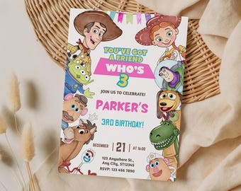 Toy Story Girl Geburtstagseinladung, 3. Geburtstagsfeier Pink Jessie Invite, bearbeitbare Canva Vorlage