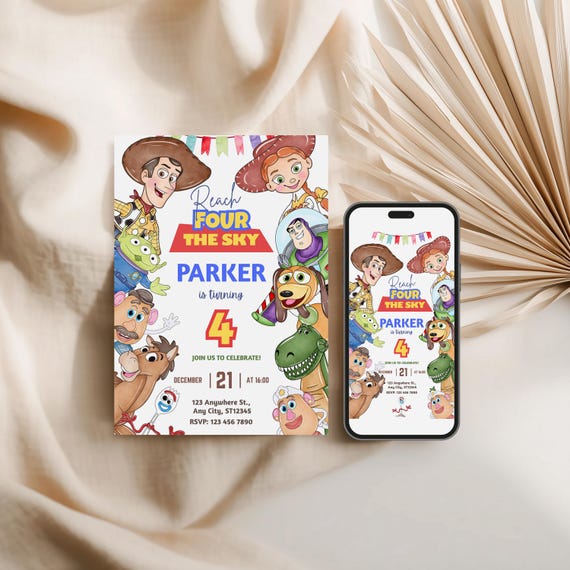 Toy Story "Reach Four the Sky" Birthday Invitation (Canva Template)