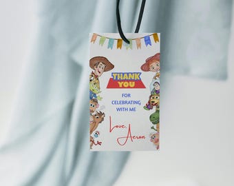Etichetta di ringraziamento o regalo per compleanno a tema Toy Story (modello Canvas)
