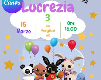 Invito di compleanno Bing modificabile su Canva I Template download digitale personalizzabile