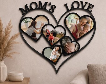 Mom’s Love Metal Wall Art, Mother’s Day Gift, Heart Photo Frame Metal Sign, Custom Family Picture Wall Decor, Gift for Mom