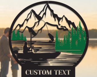 Custom Fishing Metal Sign, Kayak Fisherman Wall Art, Personalized Lake House Sign, Mountain Cabin Decor, Outdoor Fishing Gift