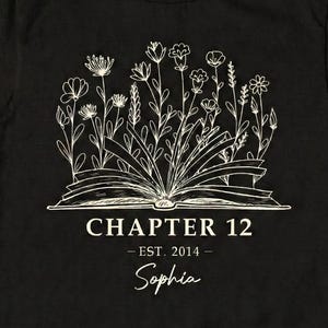 Personalized 12th Birthday Girl Shirt, Chapter 12 Est Floral Bookish Tee, 12 Birthday Girl Book Lover Gift, Custom Name & Year of Birth