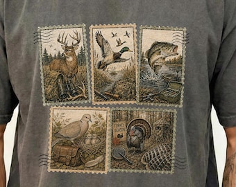 Hunting PNG | Deer Duck Turkey Dove Fishing Sublimation | Retro Hunting Stamp Design | Outdoorsman Hunting Season Shirt (Digital Download)